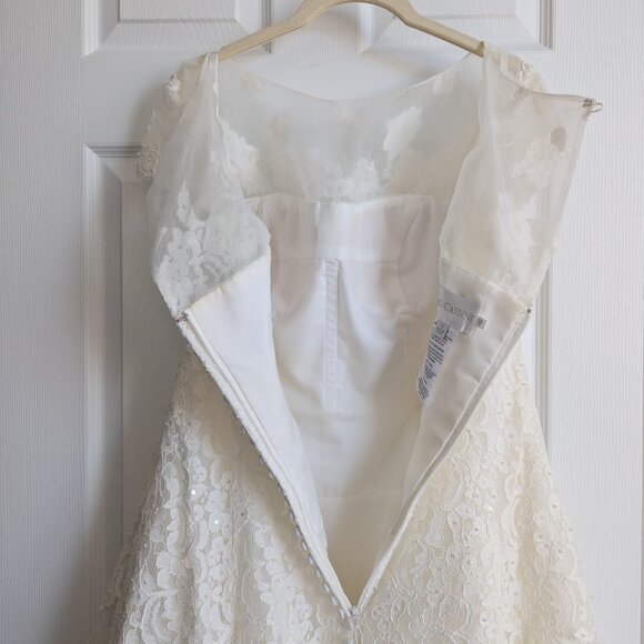 Oleg Cassini for David's Bridal Cap Sleeve Tea-Length Wedding Dress - Picture 10 of 14